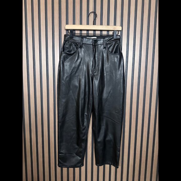 Abercrombie & Fitch Pants 28 / 6 Short Black Vegan Leather Ankle Straight Ultra - Picture 1 of 8